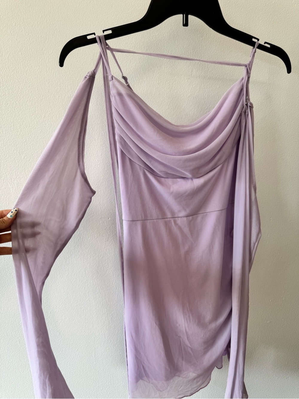 Lavender Draped Cold-Shoulder Chiffon Dress